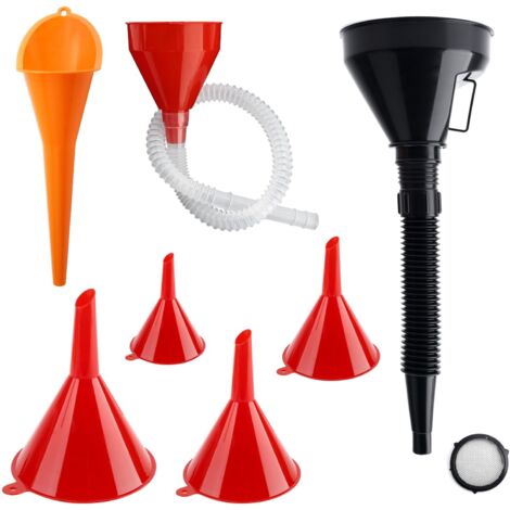 Juego de 7 embudos para combustible, embudo multifuncional para gasolina con filtro y extensión flexible, boquilla larga y ángulo recto para gasolina, aceite y refrigerante, para motocicleta, coche y 