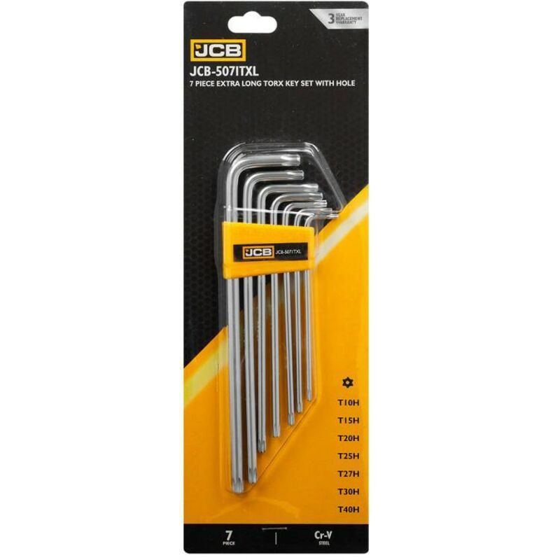 Juego de 7 llaves 5071TXL TORX JCB T10-T40, para talleres y reparaciones, alta calidad, llaves con agujero, diseño ergonómico, material resistente,