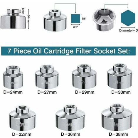Juego de 7 llaves para filtro de aceite Ulisem - Compatible con BMW, Mercedes y VW (tapa de 24 mm a 38 mm)