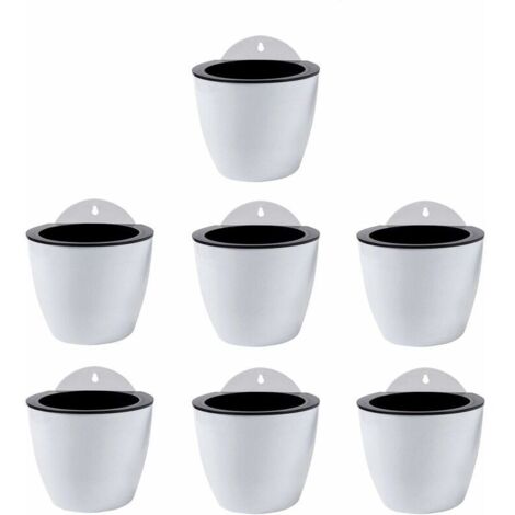 Juego de 7 maceteros colgantes autorriego para decoración de pared, para interior y exterior, de plástico blanco, tamaño grande, 18 cm, DEBUNS