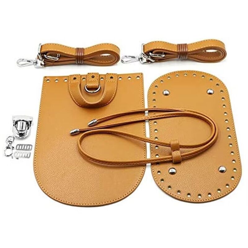 Image of 7-teiliges Set mit Handtaschengriffen aus PU-Leder, handgewebte Tasche (braun)
