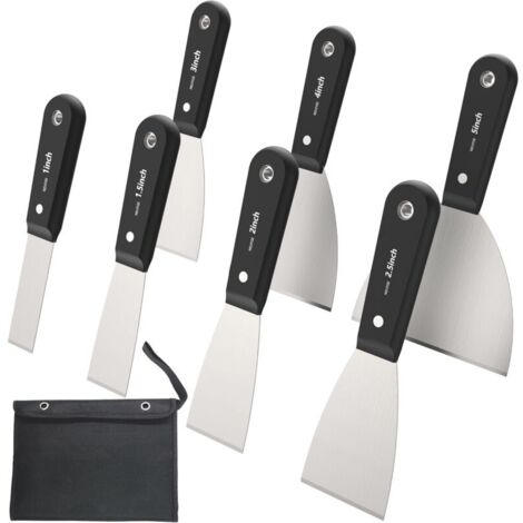 Juego de 7 raspadores de pintura para paneles de yeso con bolsa de almacenamiento, juego de espátulas de acero inoxidable para reparar, quitar papel tapiz, aplicar sellador, yeso, etc.