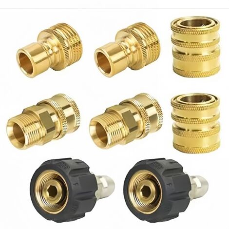 Juego de 8 adaptadores de conexión rápida de latón de 3/8" M22-14 (macho/hembra) para hidrolavadoras.
