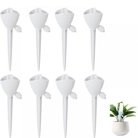 Juego de 8 aspersores de interior con sistema de riego ajustable para plantas en maceta, plantas de jardín y flores de exterior (blanco)