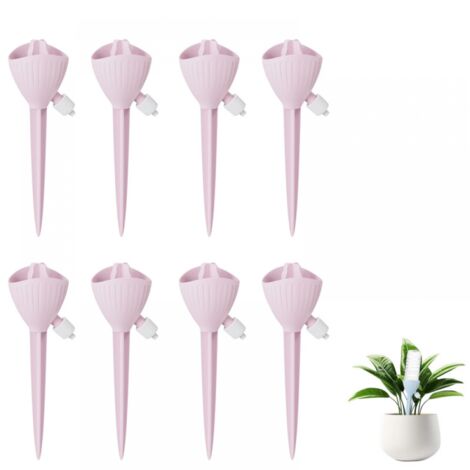 Juego de 8 aspersores de interior con sistema de riego ajustable para plantas en maceta, plantas de jardín y flores de exterior (rosa).
