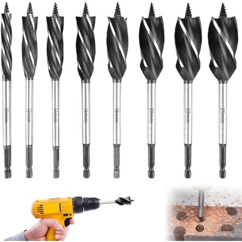 Juego de 8 brocas espirales profesionales para madera con alimentación automática (10-25 mm), para trabajos de carpintería, fabricación de muebles y manualidades.