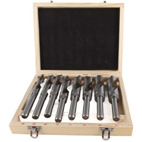 Juego de 8 brocas helicoidales de vástago redondo de acero con alto contenido de carbono, color blanco industrial, ideal para carpinteros, electricistas, etc., con estuche.