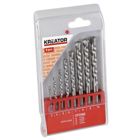 Juego de 8 brocas para hormigón Kreator Estuche con 8 brocas para hormigón