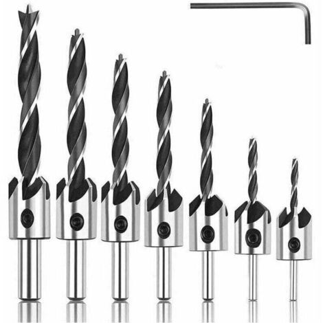 Juego de 8 brocas para madera con avellanador, brocas de acero HSS de alta velocidad con llave hexagonal, herramienta de biselado y expansor de agujeros de 3, 4, 5, 6, 7, 8 y 10 mm.