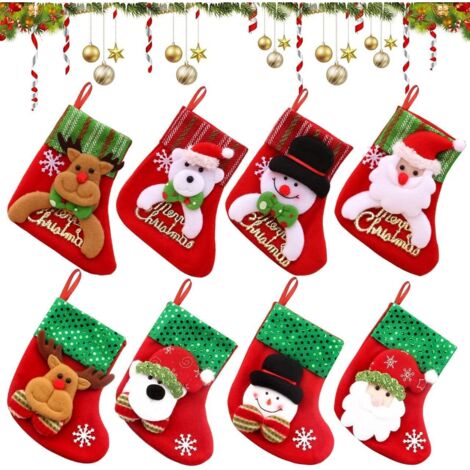 Juego de 8 calcetines navideños decorativos para colgar en el árbol de Navidad, la chimenea, el escaparate o la bolsa de dulces.