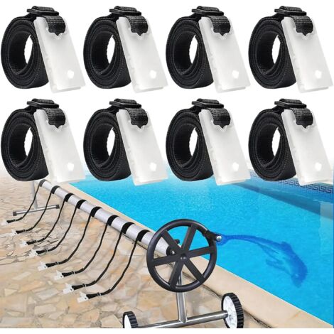 Juego de 8 correas y clips de sujeción para cubiertas de piscina, repuestos para sistemas de persianas enrollables, ajustables a medida, correas de sujeción de 1,80 metros de longitud.
