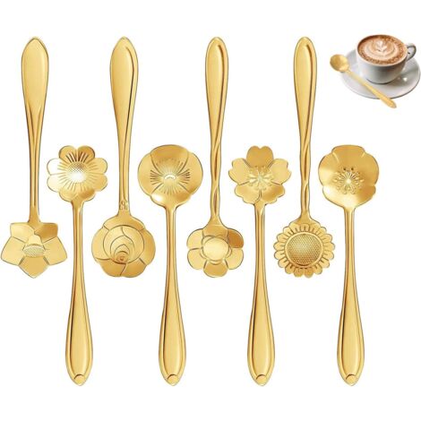 Juego de 8 cucharas de acero inoxidable con forma de flor - Cucharas de té creativas - 12,5 cm - Cucharas para azúcar - Cucharas para helado - Para manualidades