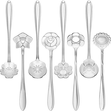 Juego de 8 cucharas de café y té con diseño de flores, de acero inoxidable. Vajilla creativa con cuchara para azúcar, cuchara para té, cuchara para remover y cuchara para bar. 8 diseños diferentes (co