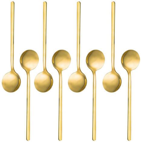 Juego de 8 cucharillas de espresso de acero inoxidable chapadas en oro, FindTop mini cucharillas de café para café, postre, pastel, helado, sopa congelada, antipasto, capuchino, 13,5 cm.