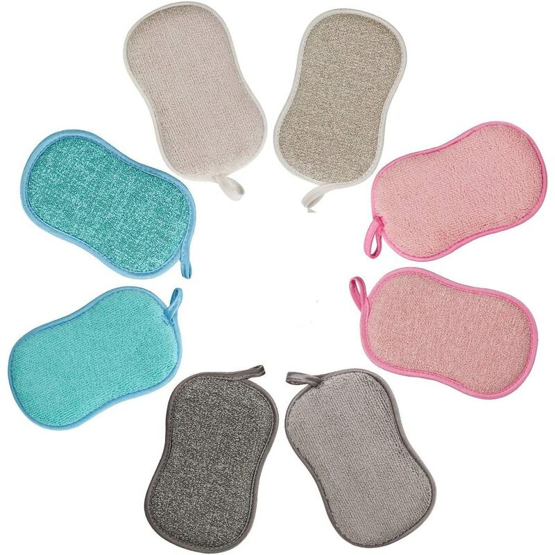 Juego de 8 esponjas lavables para lavavajillas, microfibra antibacteriana, estropajos
