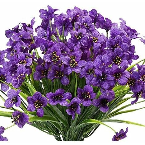 8 ramos de flores artificiales, plantas de exterior falsas, flores  artificiales de lavanda UV, arbustos de plástico, adornos de interior y  exterior (púrpura)