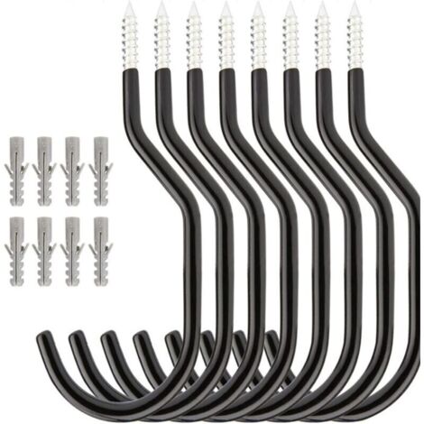 Juego de 8 ganchos de acero para colgar bicicletas en el techo, para almacenamiento en la pared, para garaje, cobertizo, jardín, color negro.