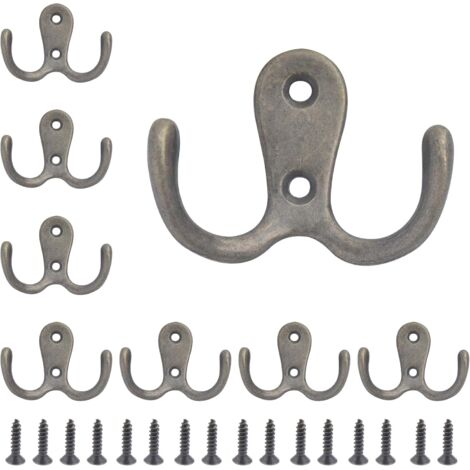 Juego de 8 ganchos de pared dobles retro, perchero de metal de dos brazos con tornillos, ideal para dormitorio y baño - Retro