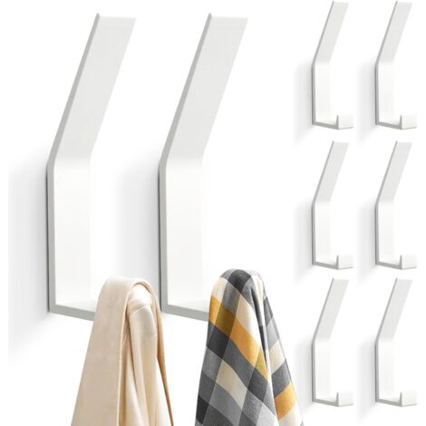 Juego de 8 ganchos de pared modernos para chaquetas, abrigos, ropa, bufandas, bolsos, etc. (Blanco)