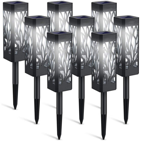 Juego de 8 luces solares huecas para jardín, luces solares huecas con forma de hoja, luz blanca fría.