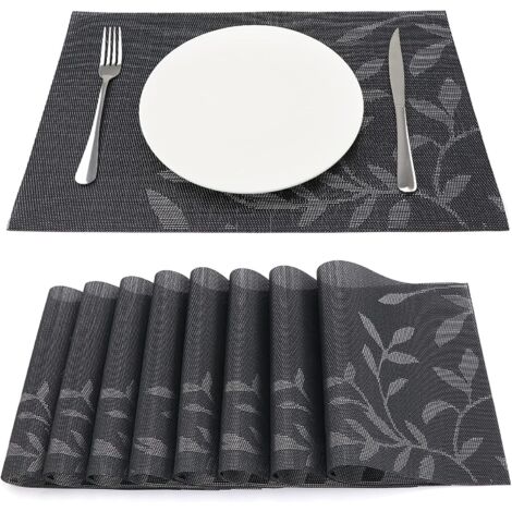 Juego de 8 manteles individuales de vinilo resistentes al calor, tejidos para cocina, 45 x 30 cm, hojas oscuras