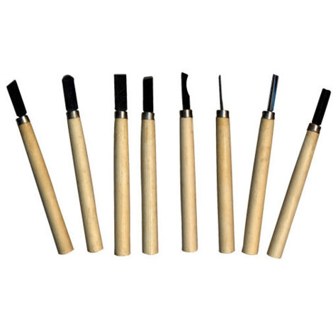 Juego de 8 mini gubias para madera Brixo – mango de madera – talla de precisión