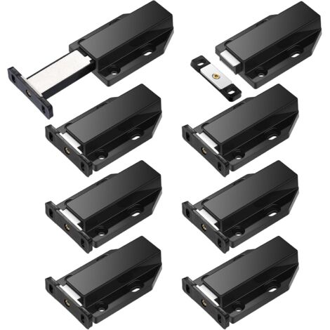 Juego de 8 pestillos magnéticos de empuje, herrajes resistentes para puertas de gabinetes, adecuados para cerraduras de cajones de gabinetes de cocina grandes, color negro