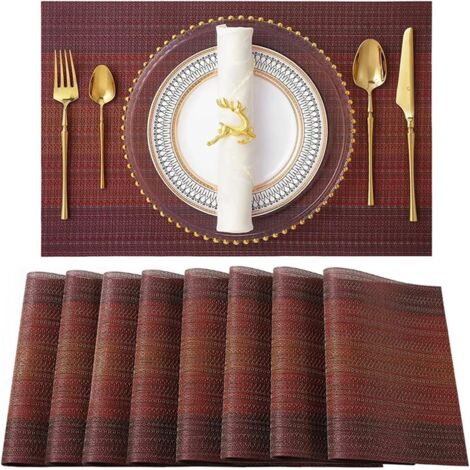 Juego de 8 piezas de bambú tejido (mantel/salvamanteles individuales), tapete de cocina impermeable, posavasos, servilleta para mesa de centro, decoración del hogar