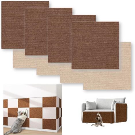 Juego de 8 protectores para rascadores de gatos (30 x 30 cm), autoadhesivos y recortables, color beige y marrón.