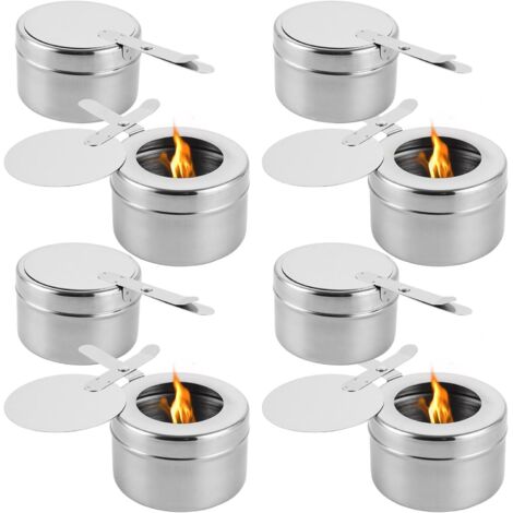 Juego de 8 recipientes para pasta combustible, quemador de fondue, quemador de alcohol, calentador de alimentos de acero inoxidable, recipientes para pasta combustible para buffets, fondue y camping.