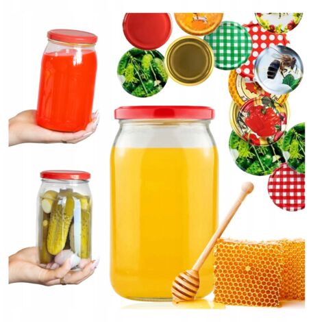 Juego de 8 tarros de cristal de 900 ml con tapón de rosca fi82 para conservas de miel y mermelada.