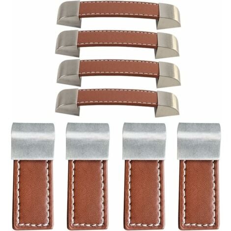 Juego de 8 tiradores de cuero para muebles (58 mm, 128 mm), tiradores de cuero para puertas, tiradores de cuero para muebles, tiradores de cuero para armarios