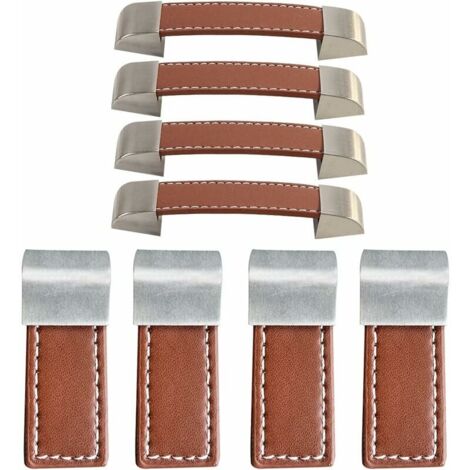 Juego de 8 tiradores de cuero para muebles (58 mm, 128 mm), tiradores de cuero para puertas, tiradores de cuero para muebles, tiradores de cuero para armarios