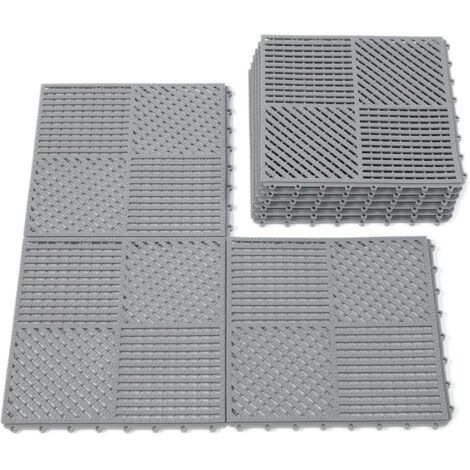 Juego de 9 baldosas entrelazadas antideslizantes para drenaje - Alfombrilla de ducha exterior para piscinas, baños, sótanos, barcos y zonas para mascotas, 30,5 x 30,5 cm, gris