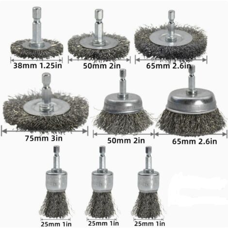 Juego de 9 cepillos de alambre para limpieza profunda - Vástago de 6 mm para eliminar el óxido - Ideal para el hogar y el jardín