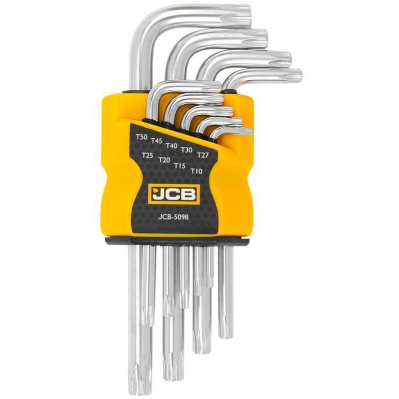 Juego de 9 llaves 5098 TORX JCB T10-T50, para reparación y mantenimiento, acero Cr-V, diseño ergonómico, punta TORX, alta resistencia a corrosión y