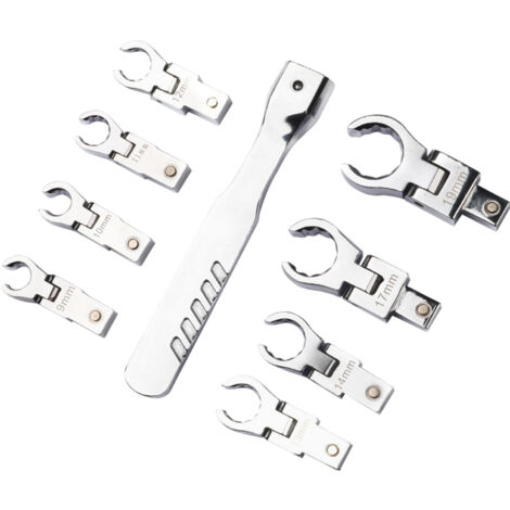 Juego de 9 llaves de carraca con cabezales flexibles intercambiables, de acero cromo-vanadio, para mecánicos y aficionados al bricolaje.