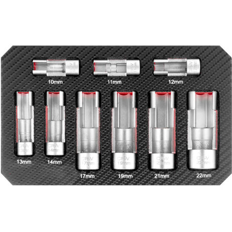 Juego de 9 llaves de vaso para inyectores diésel de 3/8" y 1/2", llave de vaso para inyectores diésel de 10-22 mm para montaje en tuberías curvas, llave de vaso para tuerca de montaje del sensor EGT, 