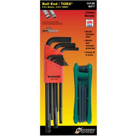Juego de 9 llaves punta-bola 1.5-10mm y Navaja Torx T9-T40  Bondhus 14128