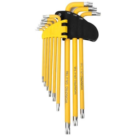 Juego de 9 llaves torx de seguridad de brazo largo workpro