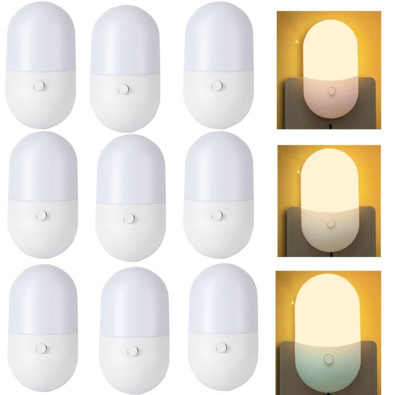 Juego de 9 luces nocturnas LED con control de inducción, enchufe europeo, para dormitorio, baño, escalera y pasillo.