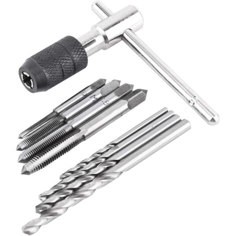 Juego de 9 machos de roscar, 1 llave de macho en forma de T, 4 machos de roscar y 4 brocas helicoidales, juego de llaves de macho de acero para cojinetes de alta calidad, kit de brocas helicoidales pa
