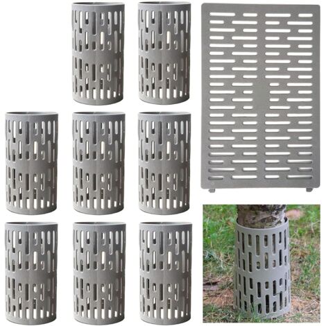 Juego de 9 protectores para troncos de árboles, de plástico elástico con orificios de ventilación, protectores para cortacésped, color gris.