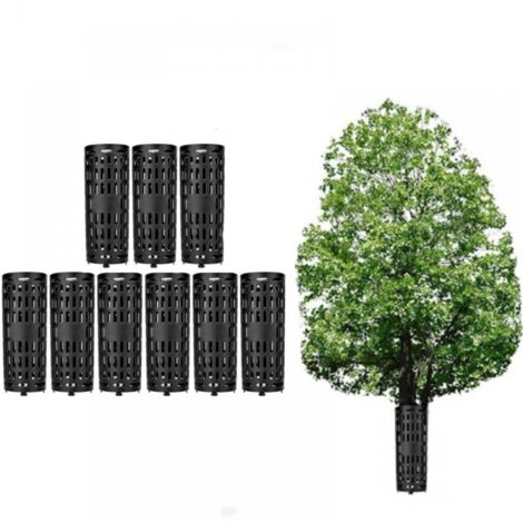 Juego de 9 protectores para troncos de árboles, fabricados en plástico elástico con orificios de ventilación, protectores para cortacésped, color negro, 3825 cm.