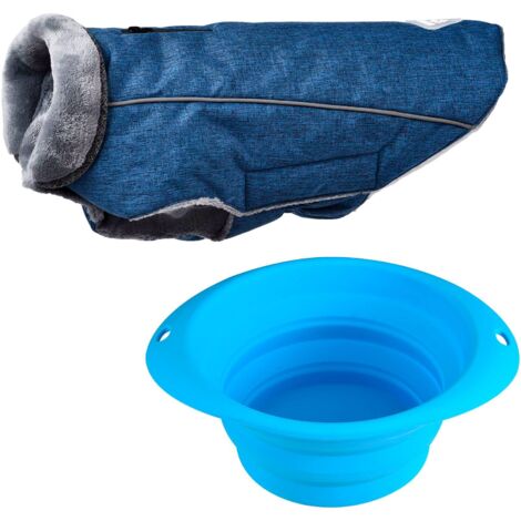 Juego de abrigo 40cm azul + Bol redondo plegable para mascotas Hearts&Homies