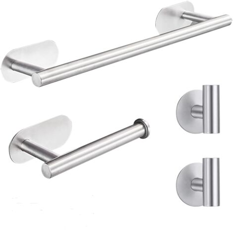 Juego de accesorios de baño de 4 piezas, portarrollos de papel higiénico de acero inoxidable, gancho para bata plateado
