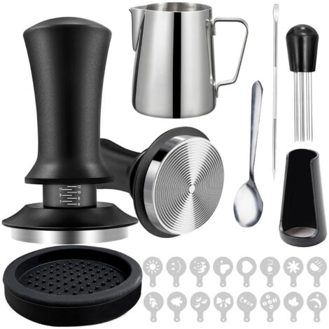 Juego de accesorios para máquina de café expreso que incluye un apisonador de café de 51 mm, una herramienta WDT, una alfombrilla para apisonador, un agitador de café, un bolígrafo para café con leche