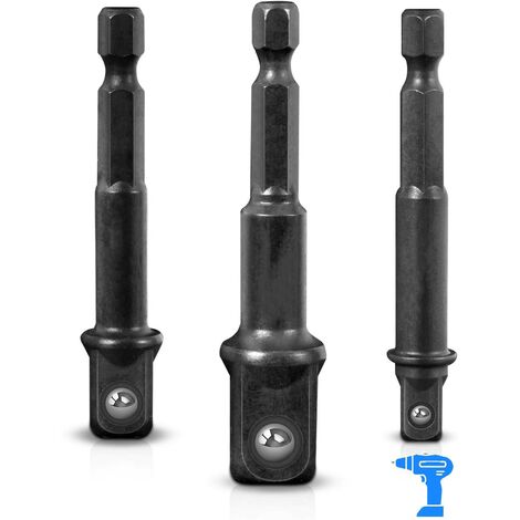 Juego de adaptadores de impacto para Vasos con entrada cuadrada de 1/4", 3/8" y 1/2"  broca de extensión de con soporte  3 piezas Adaptadores de taladro