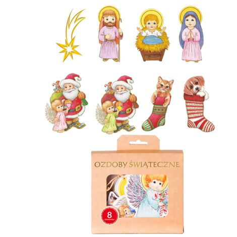 Juego de adornos navideños de cartón en caja de 8 piezas