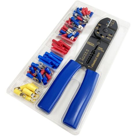 JUEGO DE ALICATE PARA TERMINALES ELÉCTRICOS 0.75 A 6 MM CRIMPADOR, CORTADOR Y PELACABLES CON 100 TERMINALES